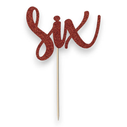 Picture of SIX CAKE TOPPER RED GLITTER